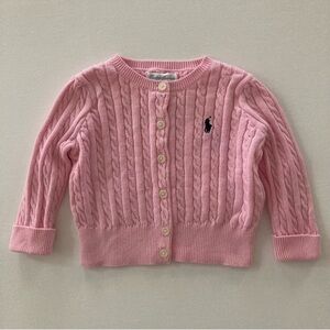 RALPH LAUREN EUC Light Pink Cable Knit Cuffed Sleeve Cardigan Sweater